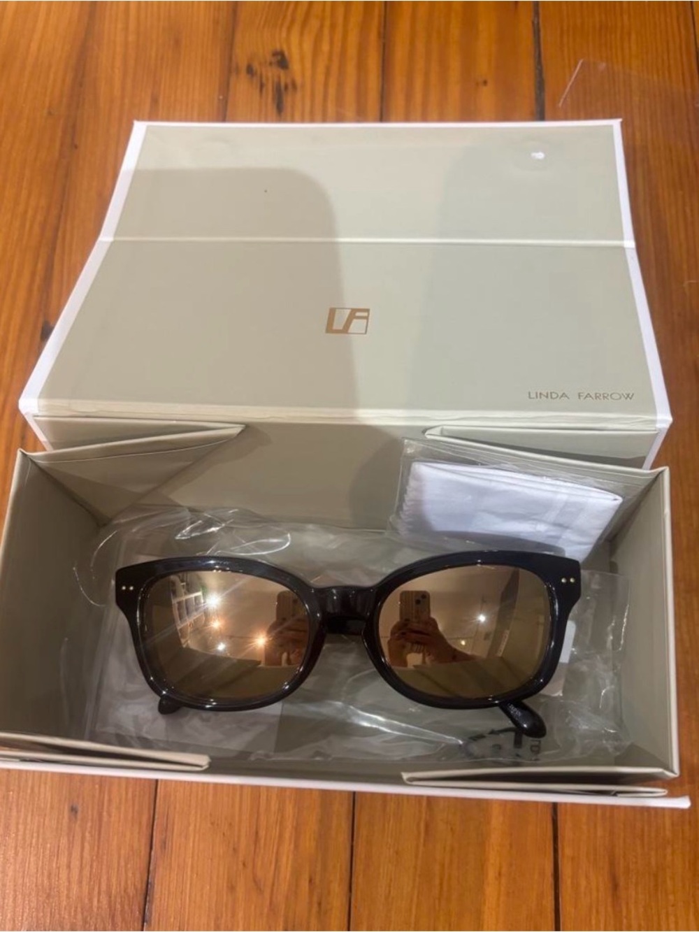 Linda Farrow Black Frame Sunglasses with Mirrored Lenses